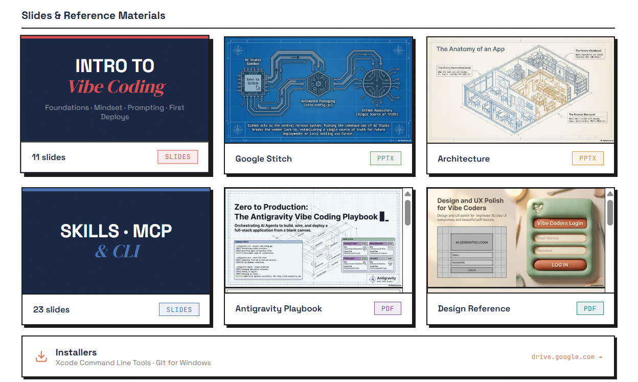 AI Vibe Coding comprehensive course notes provided to all participants