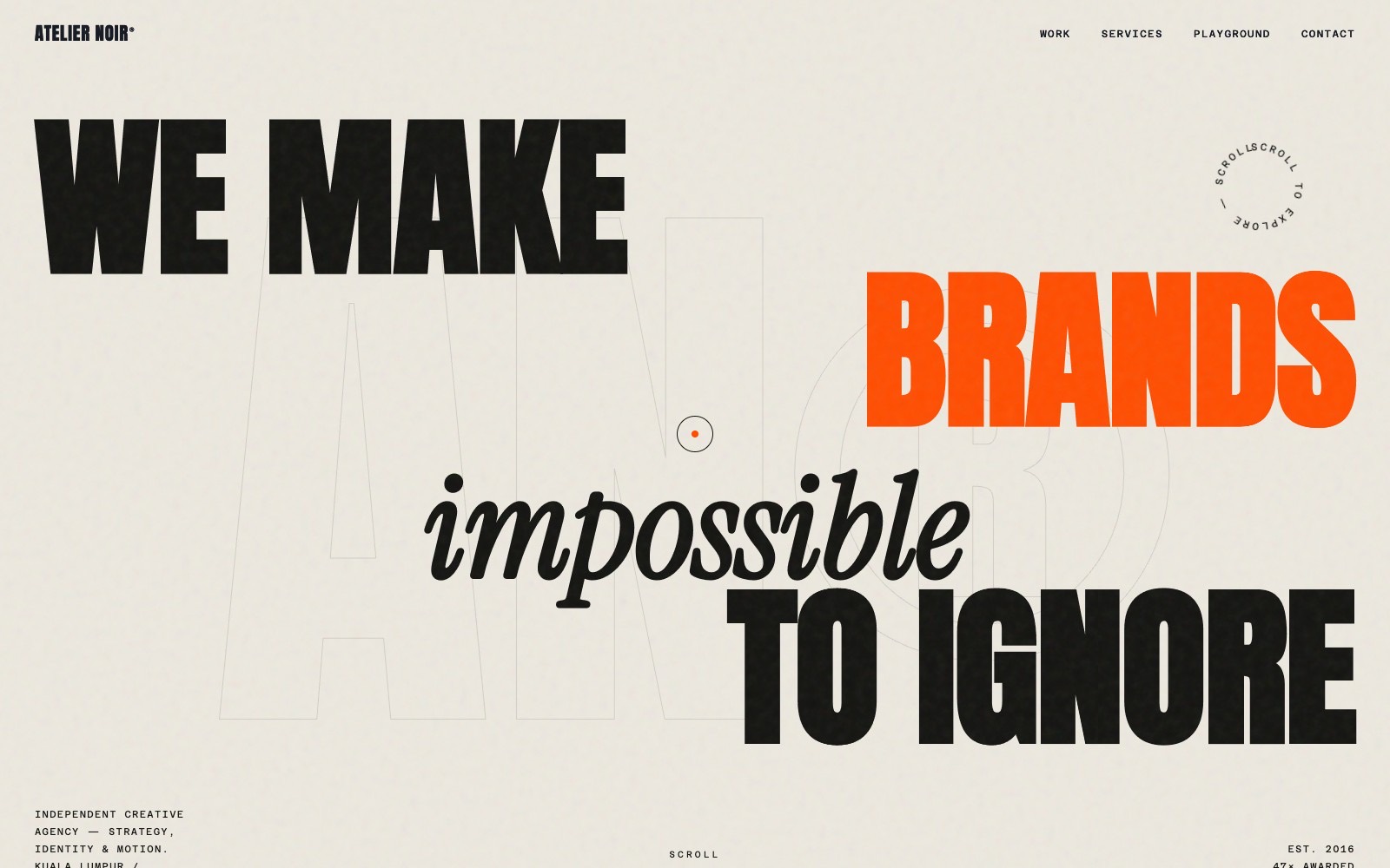 Atelier Noir — creative agency website, vibe coded