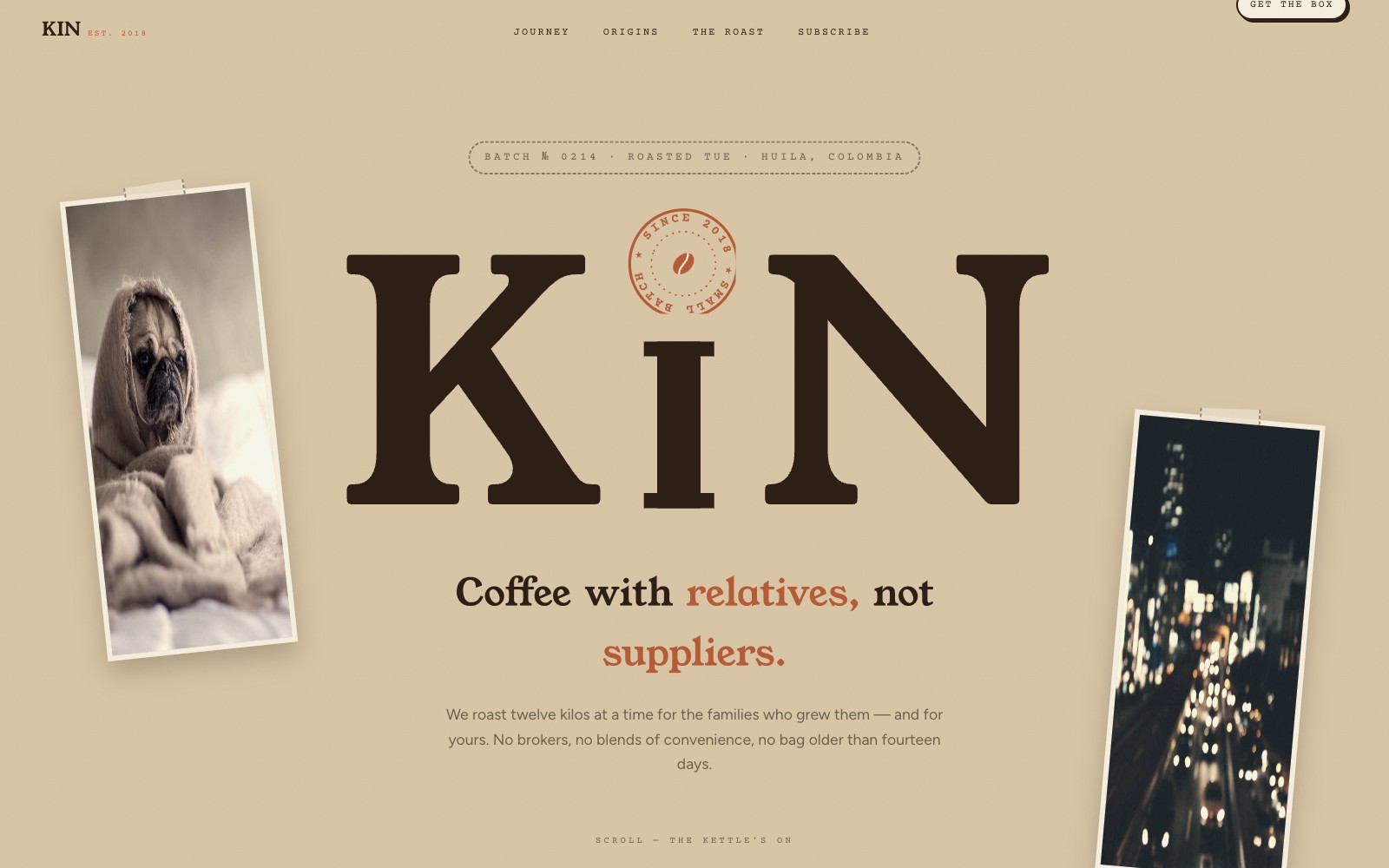 Kin Roastery — craft coffee website, vibe coded