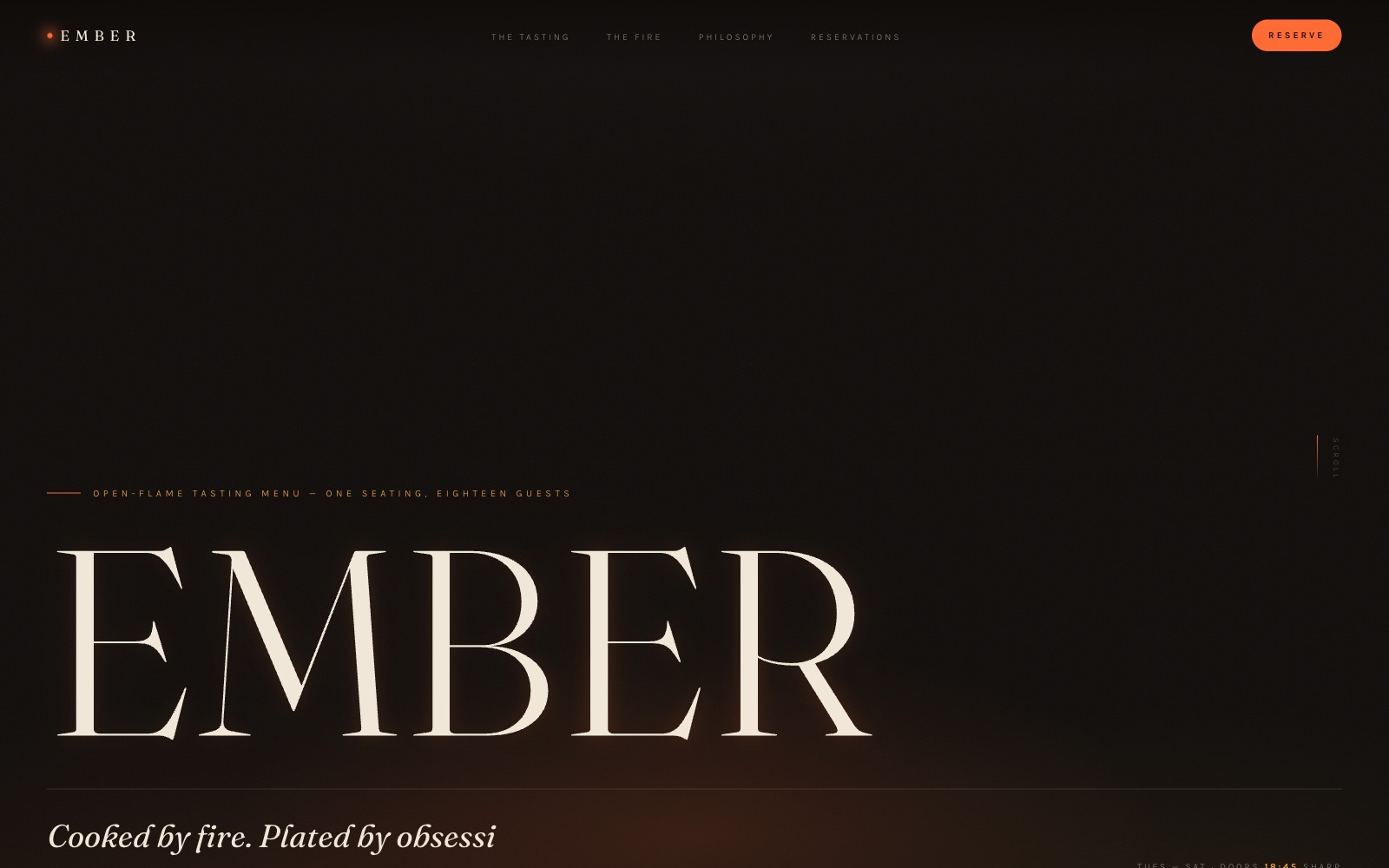 Ember — fire-driven dining website, vibe coded