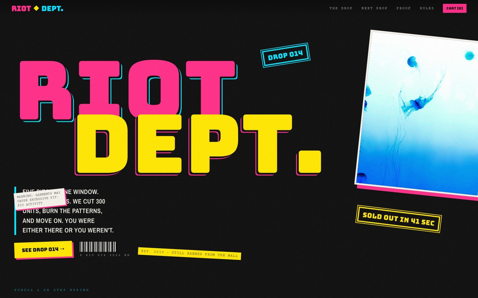Riot Dept — streetwear drops website, vibe coded