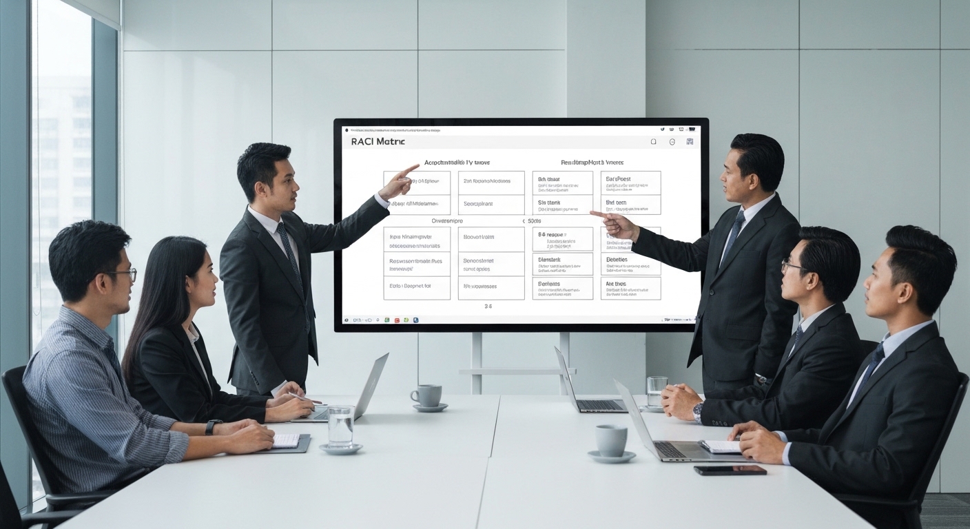 RACI accountability framework on digital whiteboard for AI transformation
