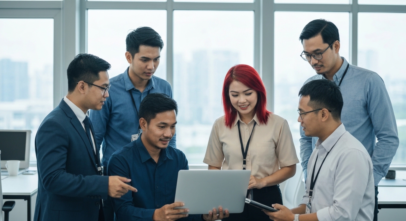 Cross-functional AI squad collaborating on project plan