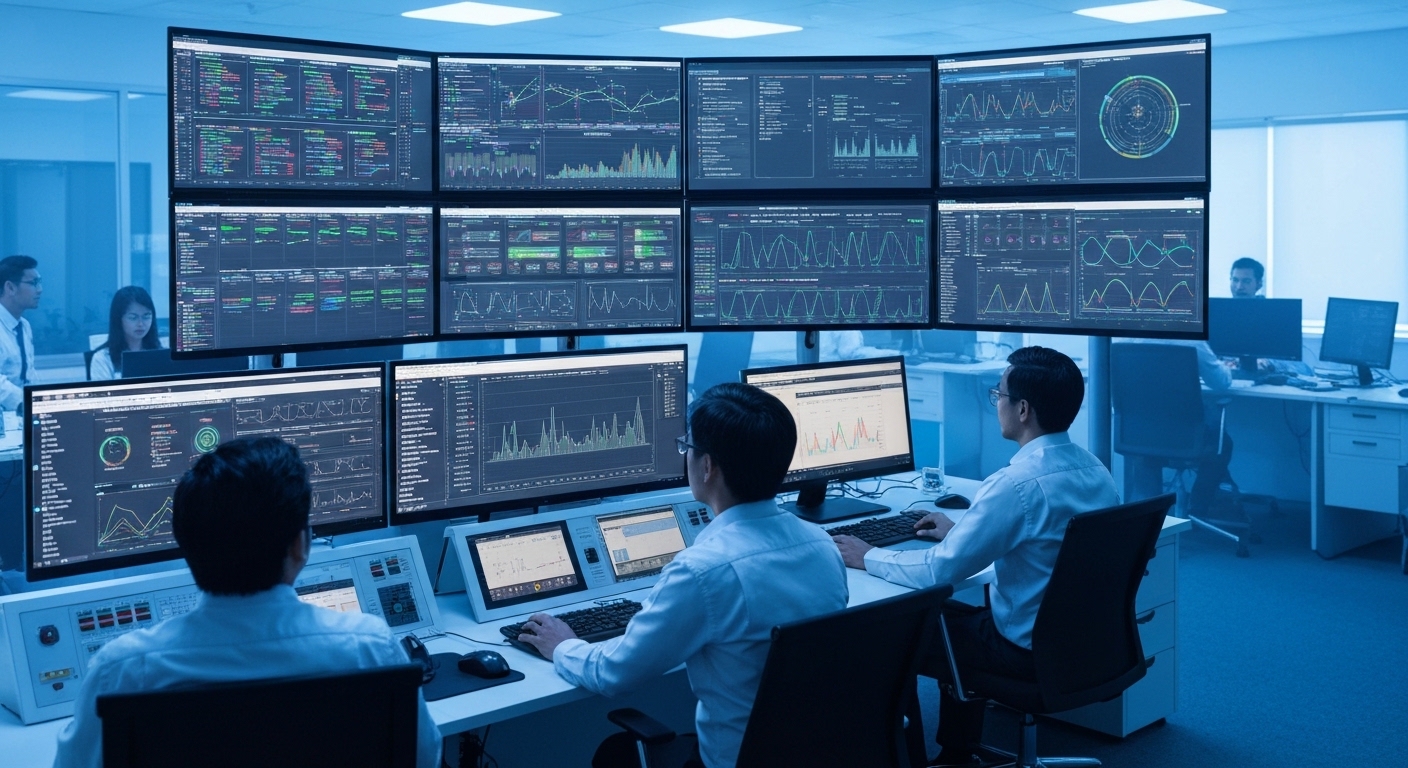 IT governance control room monitoring AI systems and data flows