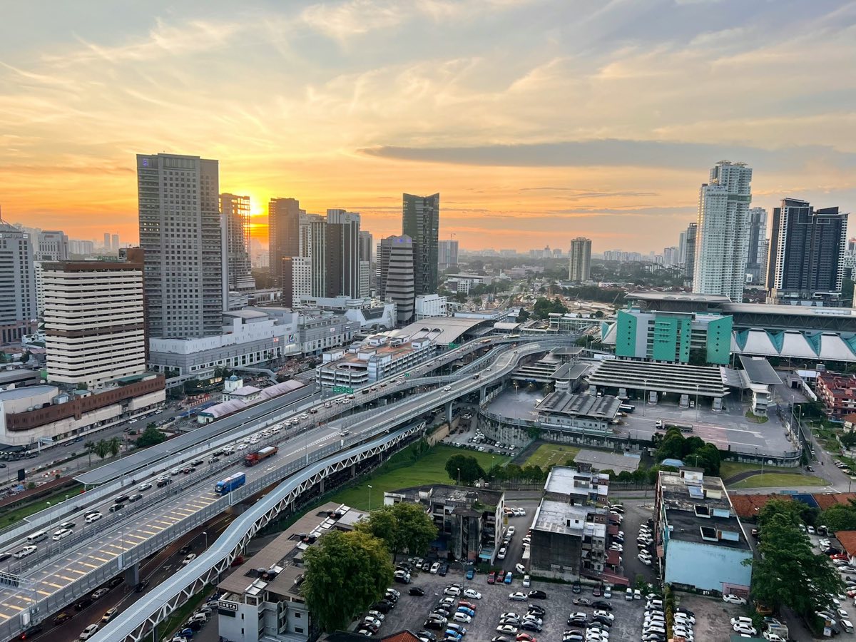 Johor Bahru city centre skyline at sunset — AITraining2U HRDC-claimable corporate AI training in Johor