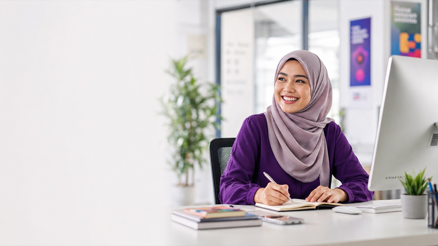 Malaysian marketing professional using AI at work — AI skills for marketing
