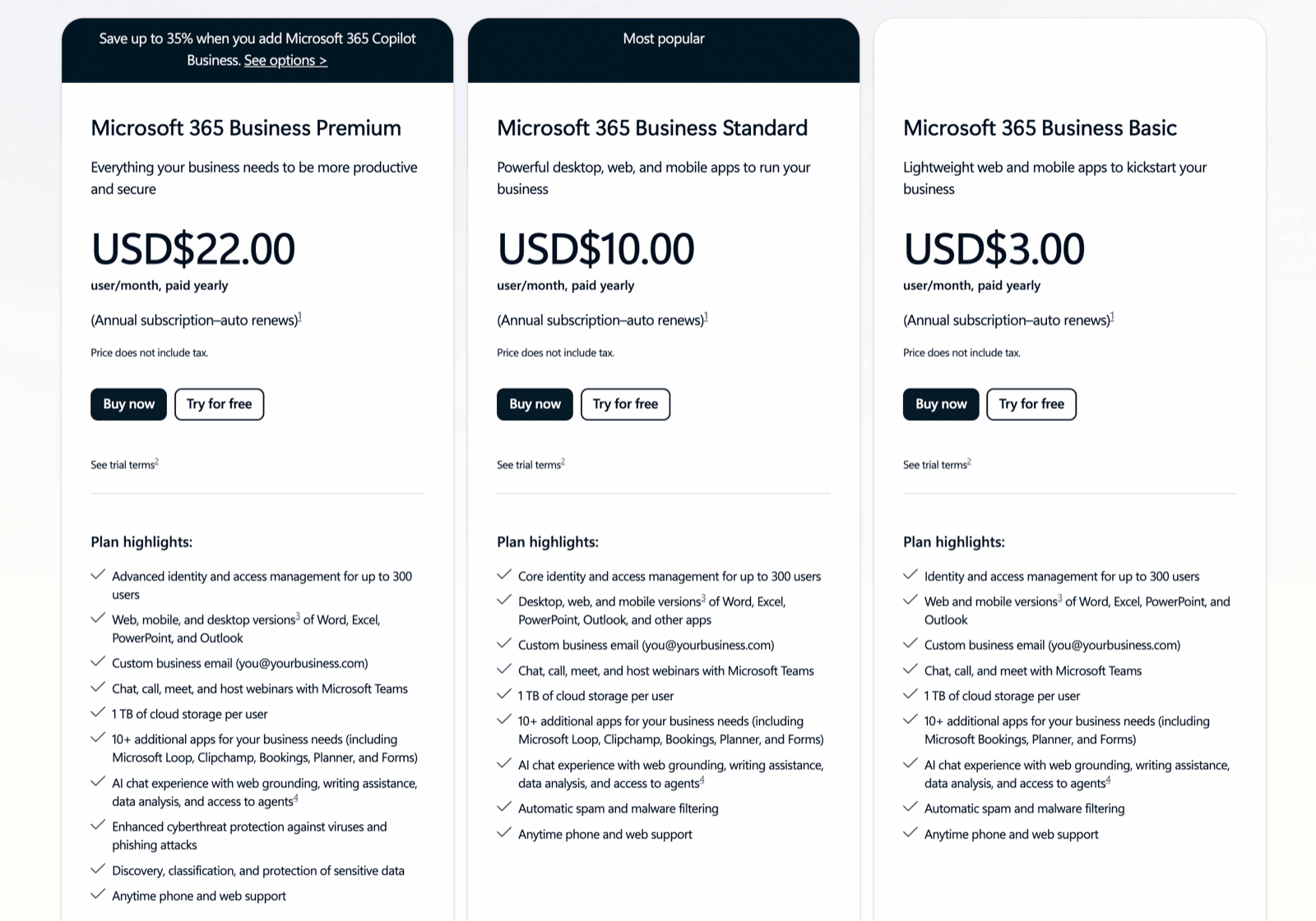 Microsoft 365 Copilot business plan pricing per user per month