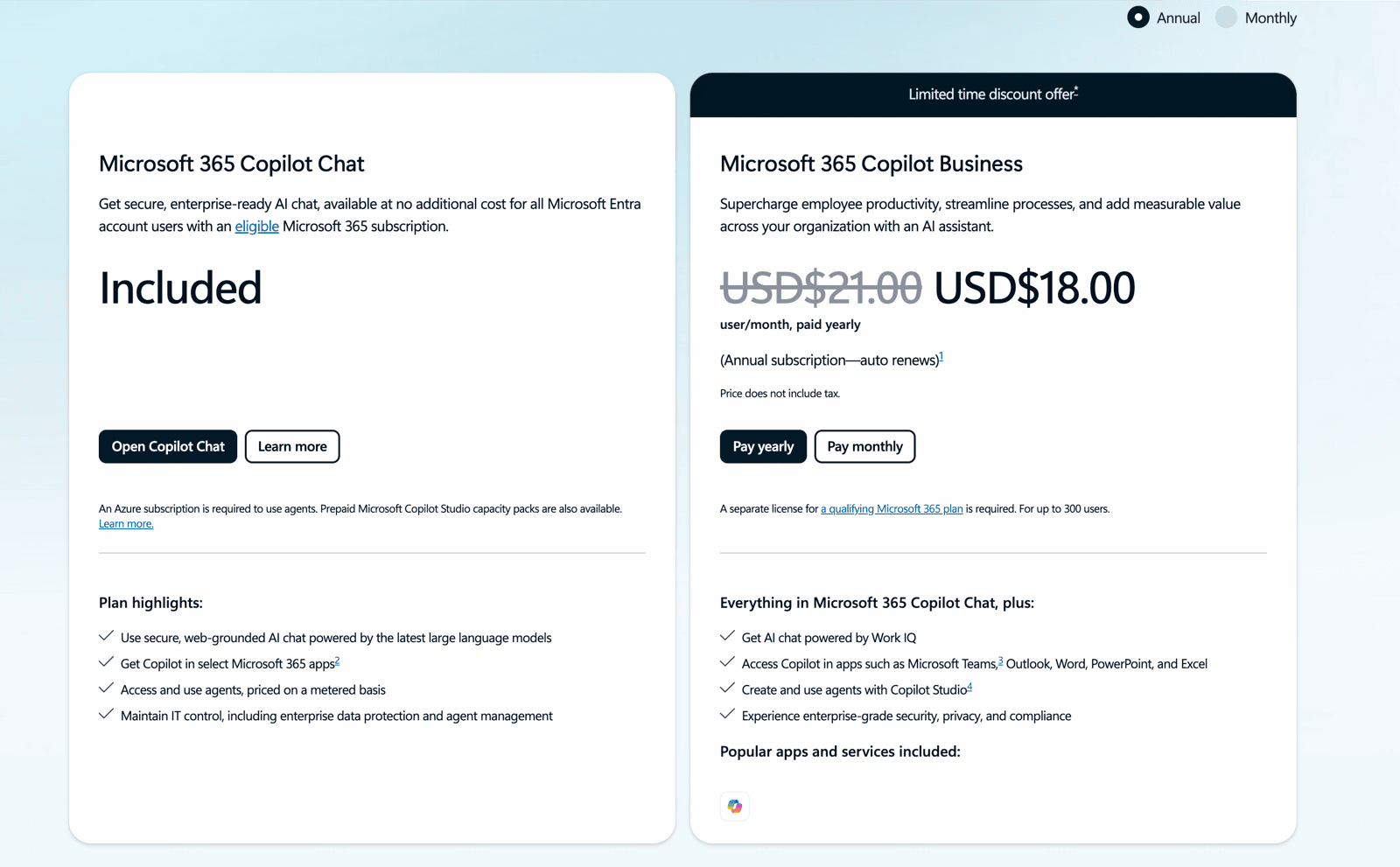 Microsoft 365 Copilot Business pricing — per-user monthly cost in the Microsoft admin centre
