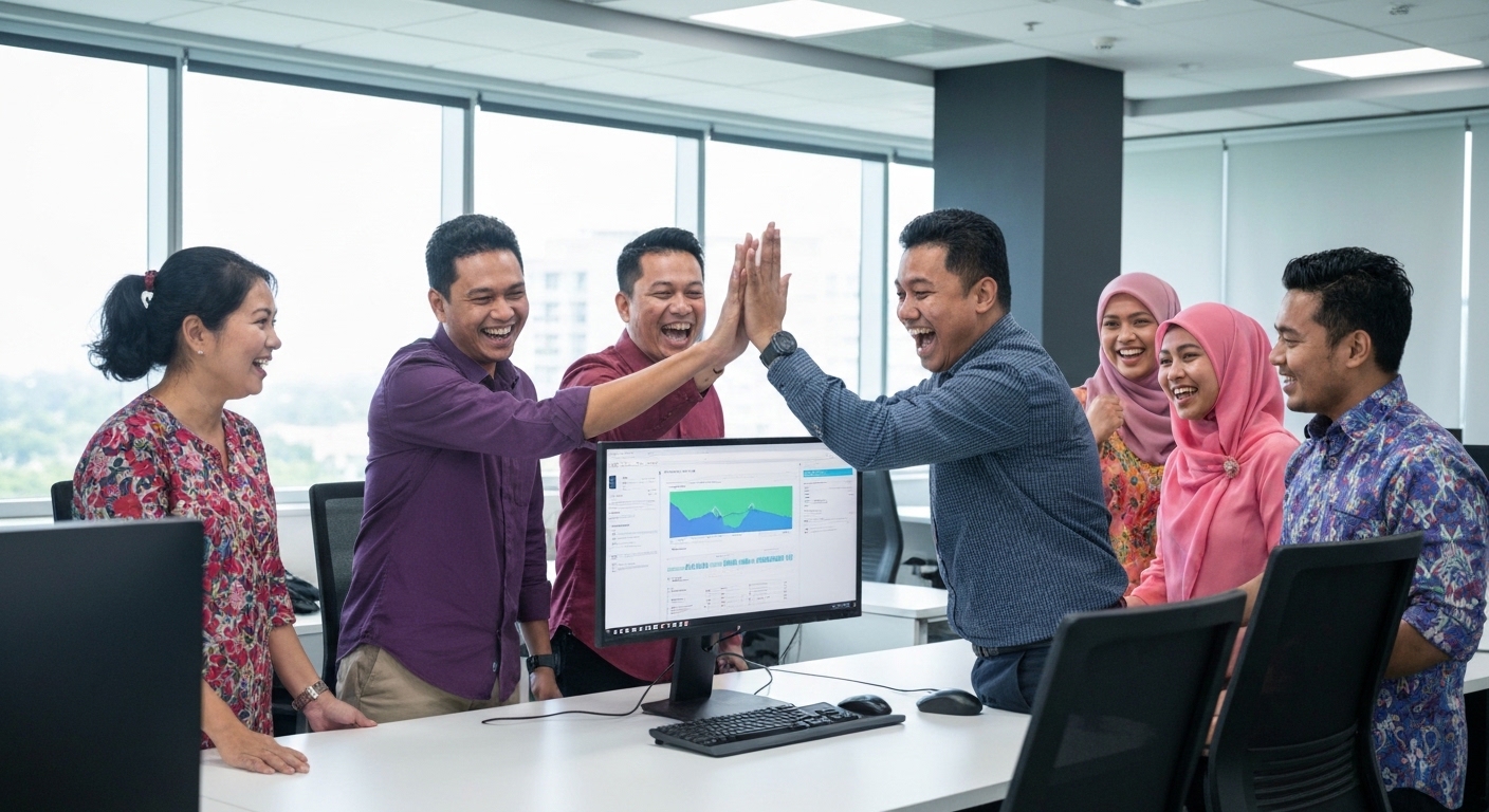 Team celebrating successful AI automation quick win