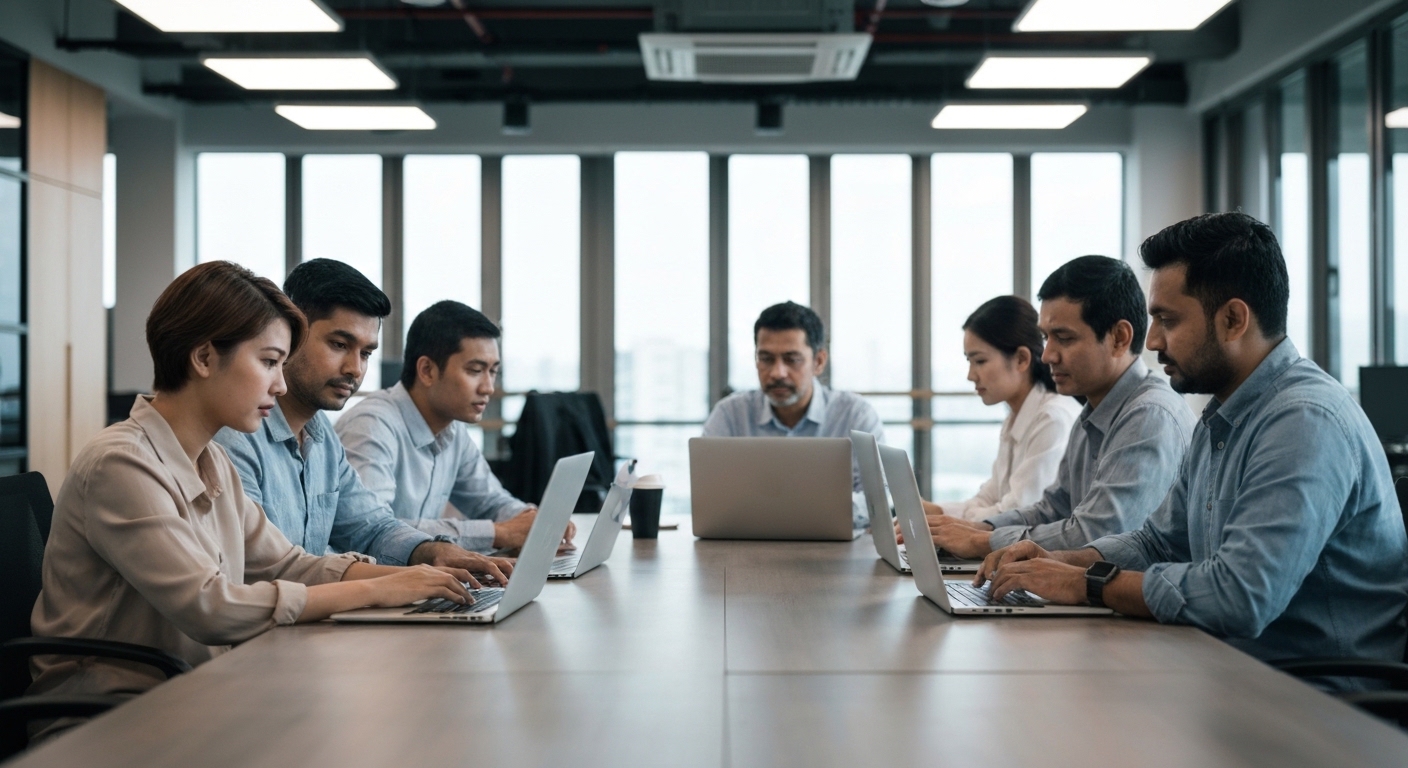 Diverse Malaysian AI champions collaborating across departments