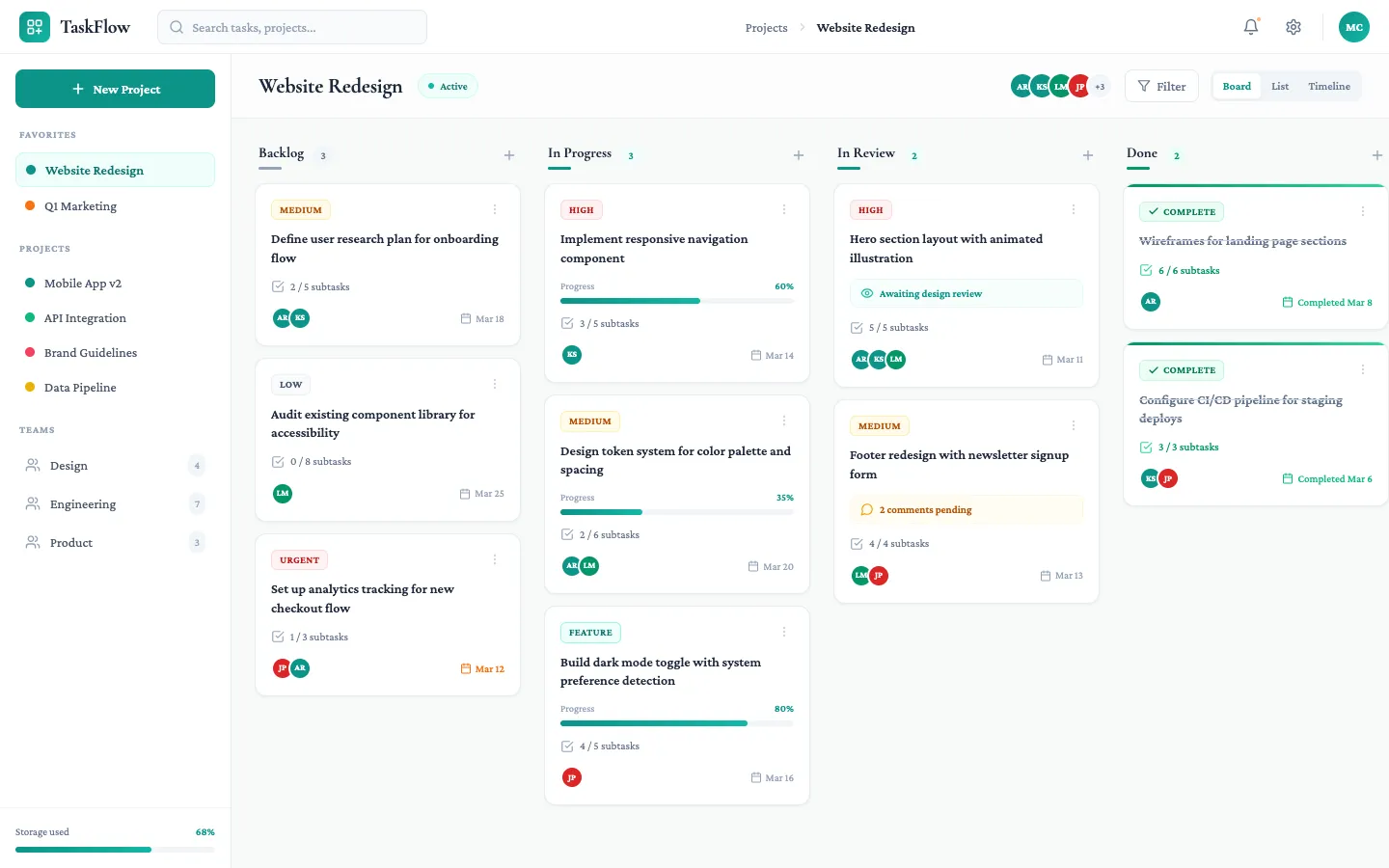 TaskFlow kanban project management